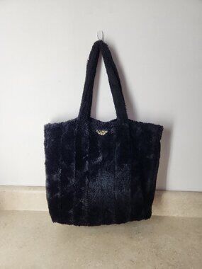 Victoria's Secret Limited Edition Black Faux Fur Carryall Tote shoulder Bag